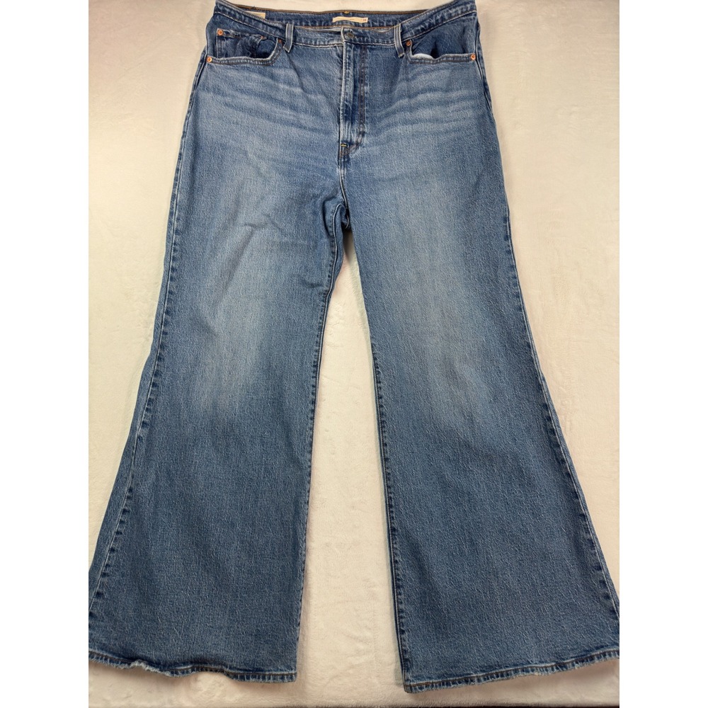 Levis Premium Ribcage Bell Jeans High Rise Flare Leg Blue Denim W34 L32